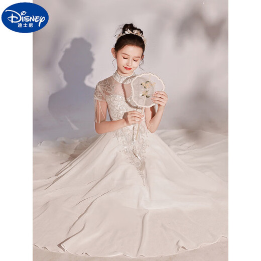 迪士尼（Disney）儿童礼服中国风女童弹古筝演出服小女孩公主裙主持人礼服艺考长裙 白色 160 cm 身高150-160cm 11-12岁