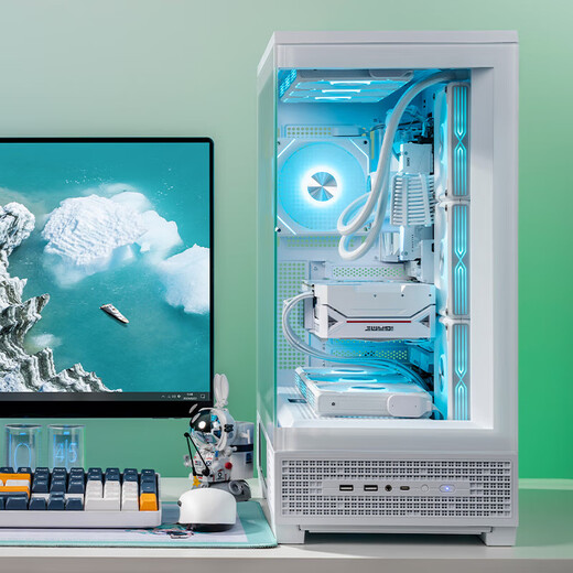 爱国者（aigo）星璨大岚屏显版+EV850白金电源机电套装 白色 ATX游戏电脑台式主机箱