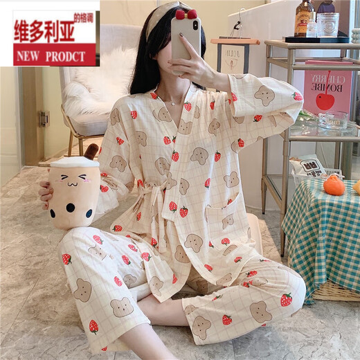 维多利亚的格调睡衣女春秋季薄款日式和服秋款棉套装服新款家居服夏 695#查理 M (80-100斤)