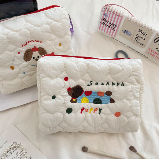 Feiyuejia Cute Puppy Portable Cosmetic Bag Women's Portable Large Capacity Skin Care Products Business Travel Storage Bag Travel Outing Wash Bag Polka Dot Puppy Cosmetic Bag