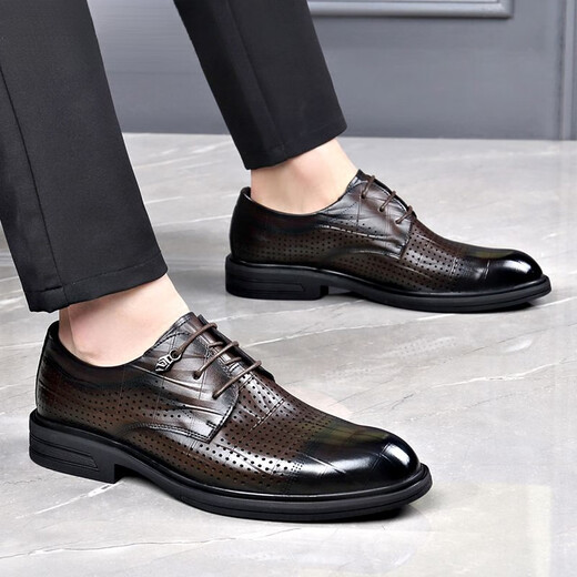 Sustyle International Light Luxury Brand Sommer Real Cowide Männer Anti-Schlupf- und Kee-resistente 2024 neue hohle kalte Lederschuhe High-End All Cowide Black 13701 37 Standardgröße
