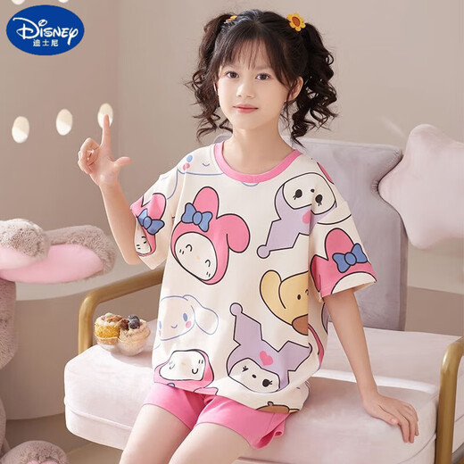 迪士尼（Disney）甜美可爱女童家居服套装优质棉少女款夏季短袖短裤甜美睡衣女孩 687莫代尔 85 童10码 建议身高85-95CM