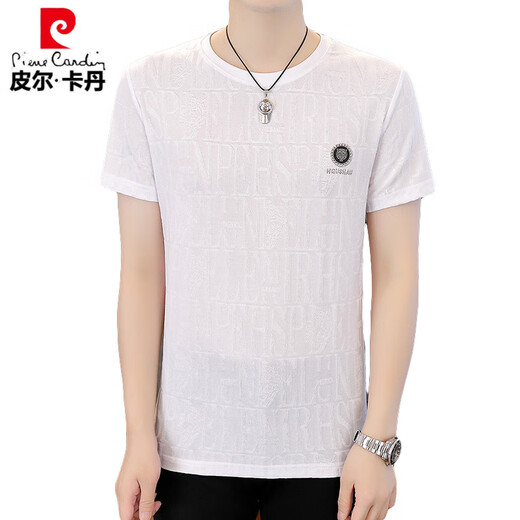 皮尔卡丹（pierre cardin）高端品牌冰感短袖t恤男夏季桑蚕丝薄款体恤衫潮流百搭半袖上衣服T 白色 K829 M 165 【适合100-120斤】