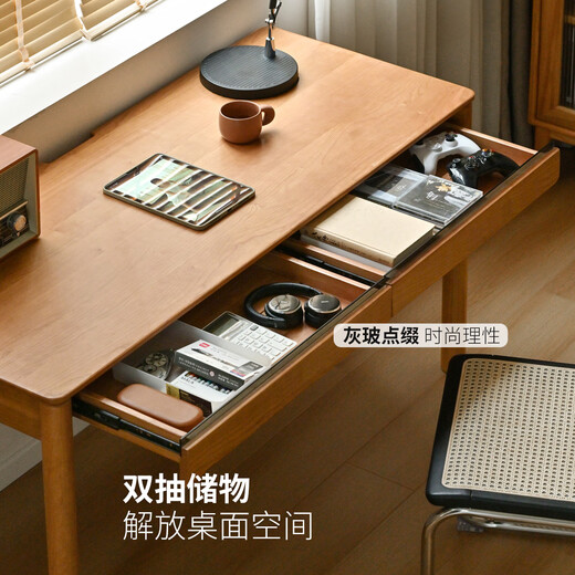 Genji Wood Language Solid Wood Desk Retro Study Desk Cherry Wood Home With Drawing Study Table Reliable Wall Table 1.2 Meter Table