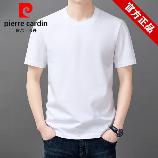 皮尔卡丹（pierre cardin）纯棉短袖t恤男士圆领夏季2025新款体恤宽松上衣半袖男装潮T 白色9929款 M 165建议90斤-120斤