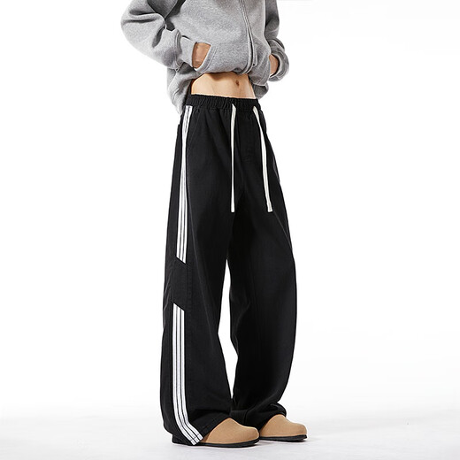 
Black box white American three-bar straight jeans men's spring and summer new loose trendy brand washing wide-leg pants casual trousers WKXS-K1047 black 3XL