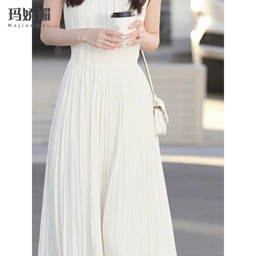 玛娇媚（Majiaomei）白色无袖背心连衣裙女夏季2025年新款轻奢精致感收腰气质裙子女 白色连衣裙 S