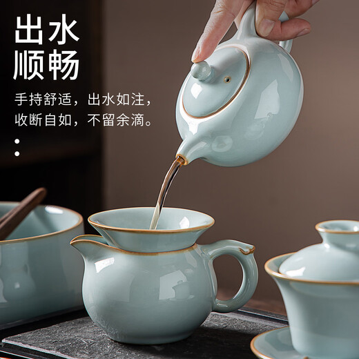Haofeng 2025 new complete set of Ru kiln tea set household tea making set full set of tea pots and cups to send as souvenirs