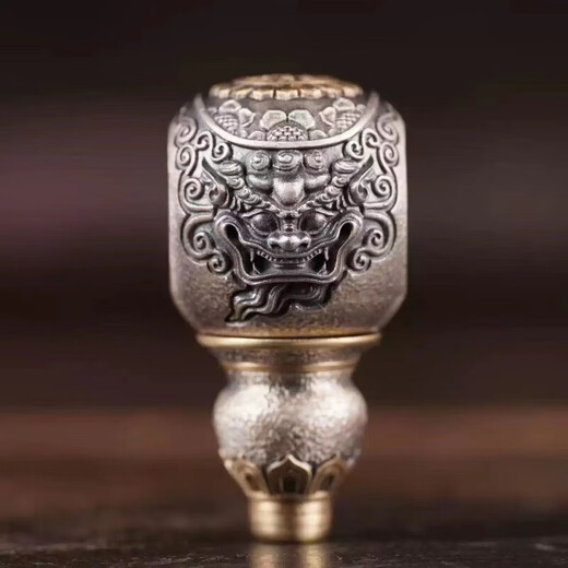 S925 sterling silver Wenwan three-way split Buddha head Amaro classic style wonderful auspicious three-way Buddha head bead string with 31mm height, 18mm thickness, pair of holes 15.5