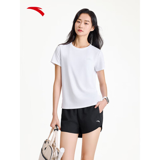 安踏（ANTA）运动套装女2025新款夏季冰丝透气健身跑步女士瑜伽短袖短裤两件套 雪花白 （吸湿排汗） L/170