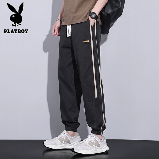 Playboy pantalones para hombres seda de seda de hielo moderno de verano delgada de nina y aguja a los pies sueltos de nine harun pantalones casuales de verano de verano m gris claro M [sugerido 90-110jin [Jin iguala 0.5 kg]]]
