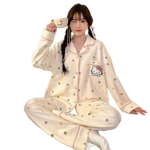 COLORFUL GEMS imitation cotton pajamas for women long-sleeved cartoon cute home clothes for outdoor wear Guangzhou Thirteen D6173 170 M