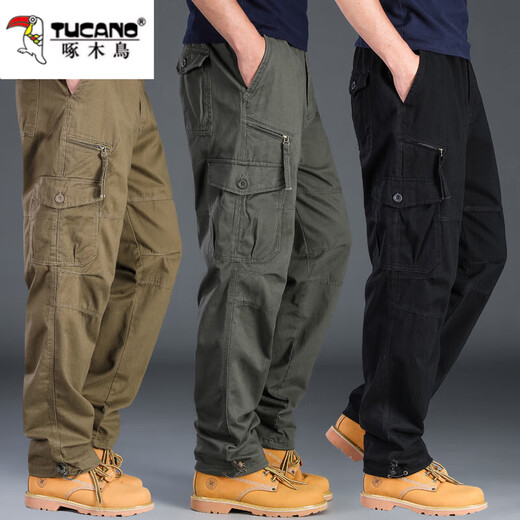 Pantalones de trabajo resistentes al ropa de pájaros carpinteros y pantalones de trabajo para el algodón para hombres Pantalones deportivos al aire libre Pantalones de trabajo de múltiples bolsillos Pantalones de protección del trabajo de trabajo oscuro [resistente al desgaste de algodón puro] XL 150 ~ 170Jin [Jin iguala 0.5 kg]