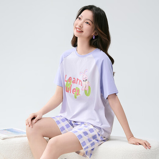 芬腾睡衣女A类婴儿纯棉抑菌夏季可外穿休闲运动短袖短裤家居服套装