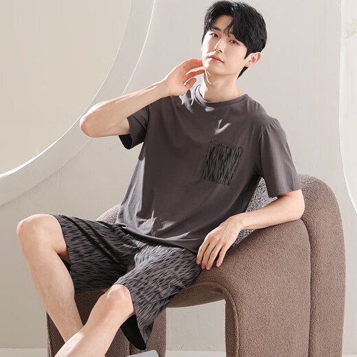 Yalu summer men's pajamas modal men's ice silk men's large size teenager internet celebrity style home clothing summer 01T9717 men L