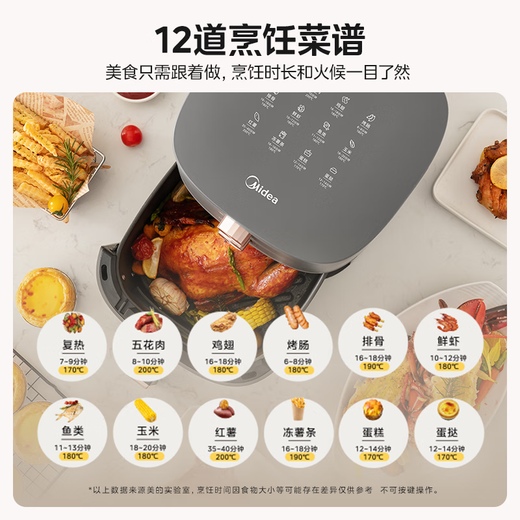 
Midea air fryer large visual window, classic knob for household use, steamed, roasted and frying, multi-functional practical, large capacity 5.3L metal cavity KZE538J5