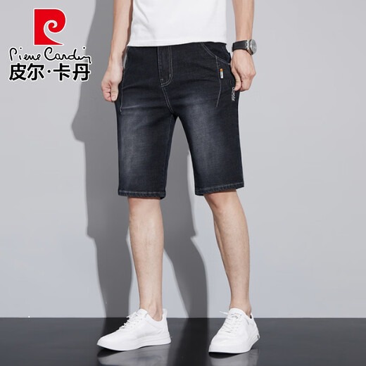 皮尔卡丹（pierre cardin）牛仔短裤男士夏季薄款五分马裤2025新款弹力宽松百搭直筒5分裤子 681蓝色 28