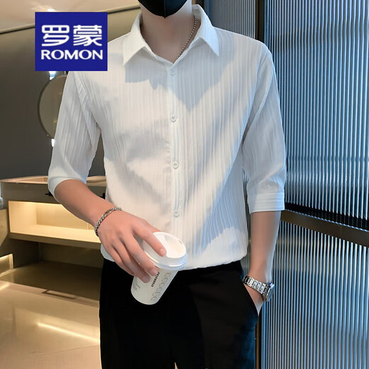 ROMON (ROMON) Camisa de manga corta de manga corta para hombres, seda de hielo de verano, camisa fría y de manga pequeña, estilo coreano de moda.