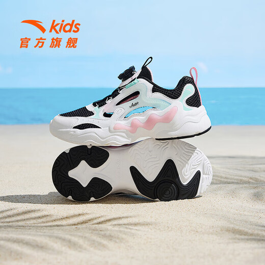 Anta children's sandals, girls' shoes, summer new product, knob buckle breathable frame shoes, toe-toe beach shoes, Anta white/black/icy blue-3 33