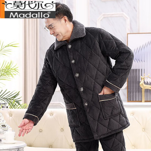 Modal Pyjamas Männer im Winter, warme dreischichtige Baumwolle verdickte Kälte und Samt, Papa kann einen Baumwolljackeanzug an der Außenseite tragen.