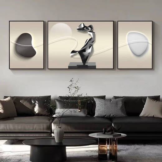 ZNMW一鹿高升大气客厅装饰画感沙发背景墙挂画抽象三联画 T10975 60*80/120*80/60*80适合3.8米左