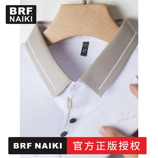 
BRF NAIKI high-end heavy summer mulberry silk short-sleeved T-shirt for men middle-aged daddy wear markless top loose large size T-shirt Official brand #16821 Gray M 165