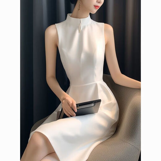 
Pierre cardin French high-end exquisite temperament celebrity goddess style formal occasion dignified and atmospheric white dress summer white dress XL 115-125