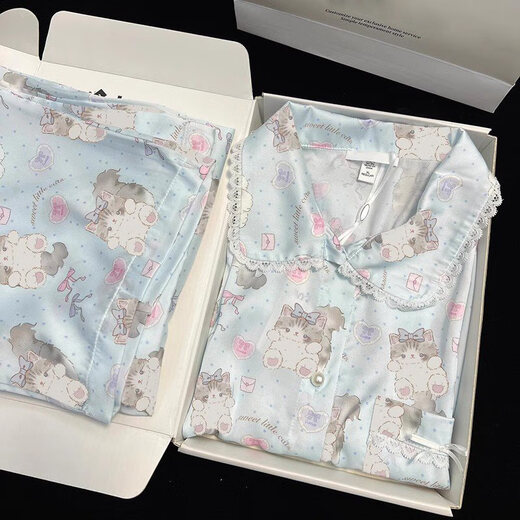 HUALIN FASHION冰雪丝睡衣女款长袖黑色蕾丝家居服套装感春夏两季 1365 纯色开衫 170 M