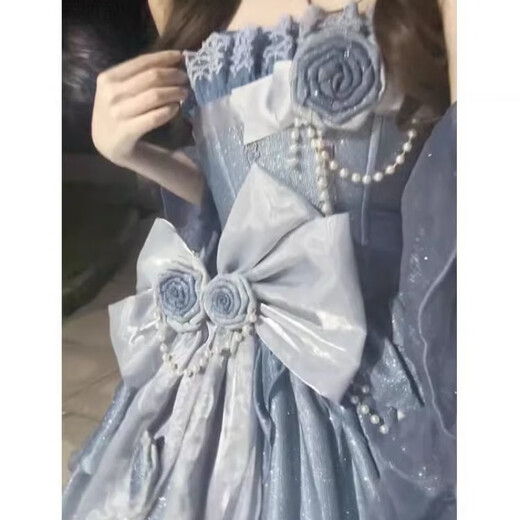 蓉月阁优雅蓝色花嫁细闪Lolita婚纱连衣裙2025新款洛丽塔成人礼服裙子女 连衣裙 (仅连衣裙) M