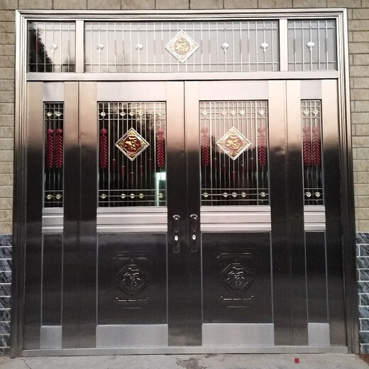 304不锈钢门农村自建房进户大门双开门玻璃入户不锈钢防盗门家用 钢灰色款式9905