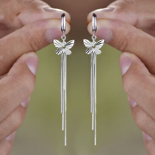 CAMPUSKINGLY Old Phoenix 999 sterling silver butterfly tassel earrings new trendy long tassel temperament super fairy earrings for women glossy earrings + diamonds + smart butterfly tassels