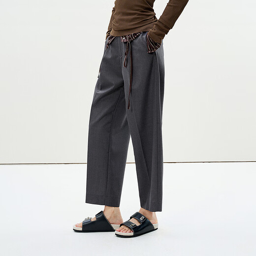 LESS [same style in the mall] 2025 summer new wool casual straight cutout pants for women 2P4E13660 011 carbon black L