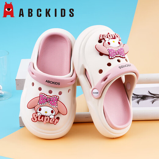 ABC Kinder Kinder Hole Schuhe 2025 Sommer neuer Stil Girls Cartoon Mode süße, atmungsfreie Eltern-Kind-Strand-Sandalen weiße Pulver [Melodie] 30/11 (innere Länge 20 cm)
