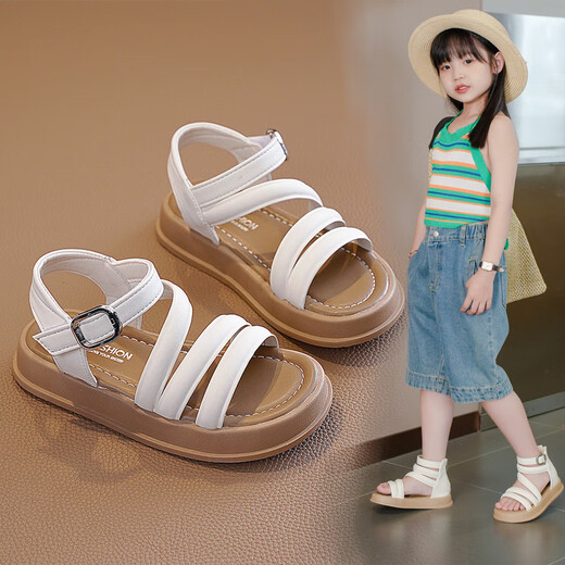 S.Sofea Sandales romaines à fond doux des filles Summer Mid-to-Garning Style sportif pour enfants XD-761 Moyenne-Top Beige 28 / Inner Longueur 17,5 cm