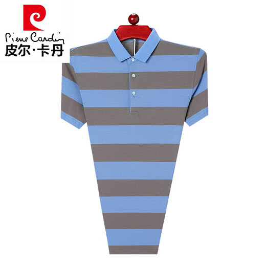 皮尔卡丹（pierre cardin）高档短袖T恤男桑蚕丝大码条纹中年宽松体恤夏休闲半袖t恤POLO翻领 YZY826BX-桔色 M 165
