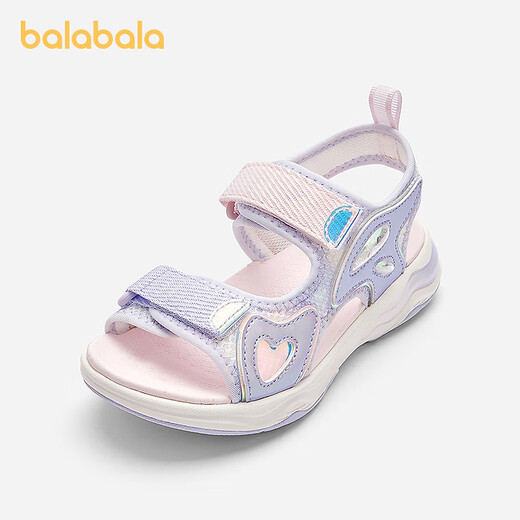 Balabala children's shoes children's sports sandals girls' shoes breathable mesh non-slip 2025 summer new outdoor trend floral purple tone 00307 35 (foot length 21.8-22.2/inner length 22.5)
