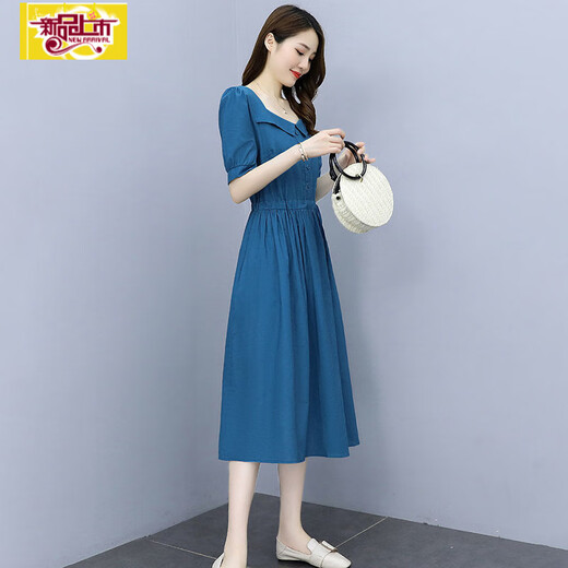 初径2025新款棉麻连衣裙女中长款夏季新款韩版时尚气质休闲文艺收腰a 绿色 M 【建议80-105斤】