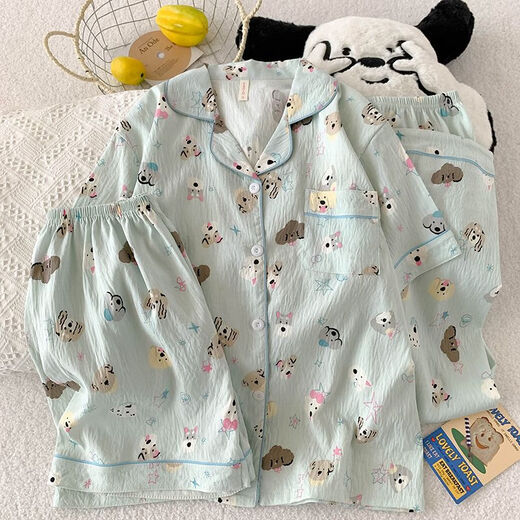 
Three-piece pajamas for women in summer short-sleeved shorts trousers cardigan student home clothes thin cartoon ladies suit 9905 meters white spade heart three-piece set L