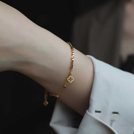 LZJV trendy brand 2025 new women's 18K gold-plated four-leaf clover bracelet light luxury niche bracelet