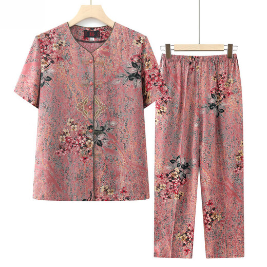
Pier Cardin middle-aged and elderly women's suit female grandma pure cotton silk short-sleeved shirt old lady loose mother's suit cotton silk two-piece set FQj5lXW687 green [set] 4XL [recommended 130-145 Jin [Jin equals 0.5 kg]]