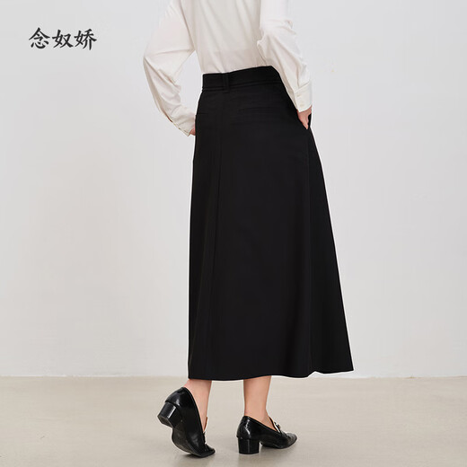 念奴娇商场同款高腰a字裙女法式浪漫伞摆长裙2025年新款秋CNS4877 都市黑 M