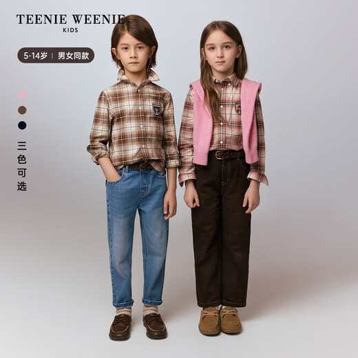 Teenie Weenie Kids 24 Autumn New Boys and Girls Retro Embroidered Classic Plaid Shirt Brown 130cm