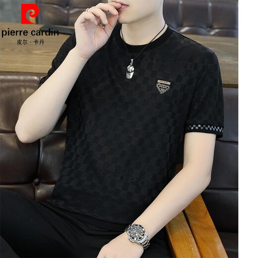 皮尔卡丹（pierre cardin）名牌男士冰丝短袖t恤2025夏季新款高端圆领百搭体恤衫半袖上衣服 698白色 3XL 160-175斤