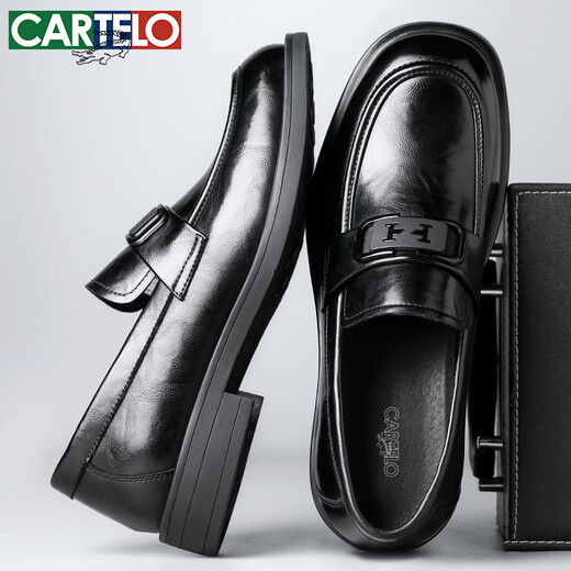 CARTELO crocodile (CARTELO) first layer cowhide shoes men's shoes 2025 new casual leather shoes workplace business men's loafers K046 black 40