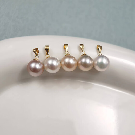 Fat Donglai same style DL 1998 pearl pendant single 18K gold Aurora freshwater seedless necklace perfect round orange pink ++ silver chain 7-8mm