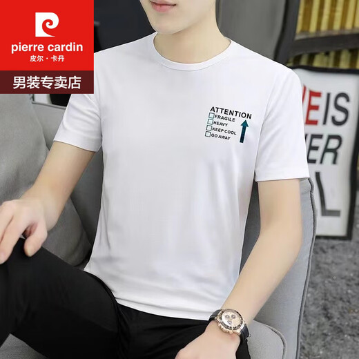 皮尔卡丹（pierre cardin）冰丝短袖t恤男士夏季潮流百搭帅气衣服2025新款半袖体恤上衣 1423黑色 M 100斤-110斤