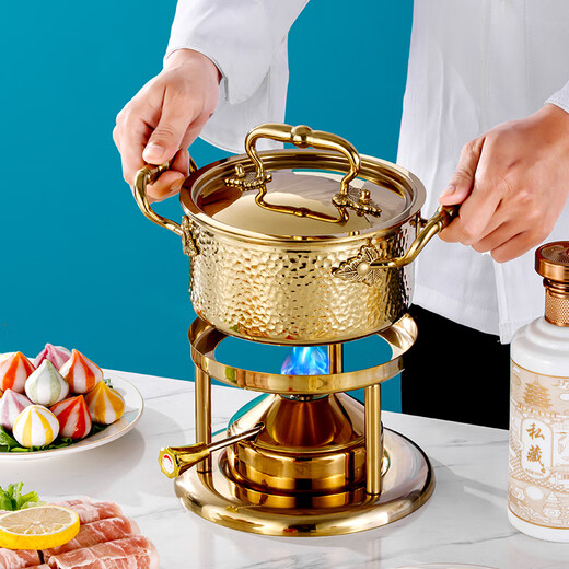 Prince Zheng 304 stainless steel single small hot pot, one person, one pot, home catering, hotel club, hot pot, induction cooker, triangle ear true color, 17.5cm