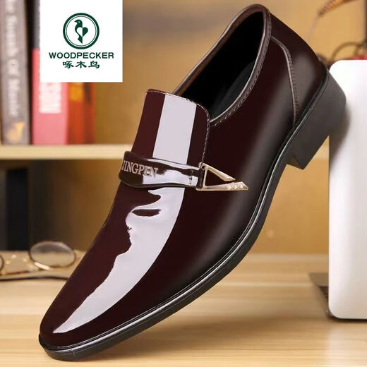 Woodpecker processing large size men's patent leather shoes men's formal British pointed toe men's leather shoes 686 black 43