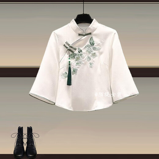 S.SOFEA薄荷绿新中式汉服连衣裙女夏季新款国风马面裙套装 汉服上衣+1289粉色马面裙 两件套 L 建议100-120斤