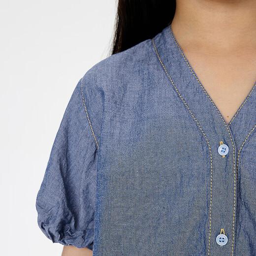 Jnby by JNBY Jiangnan Buyi children's clothing loose short-sleeved shirt A-type V-neck spring girls 1P3210510 994/denim Pulan 110 cm